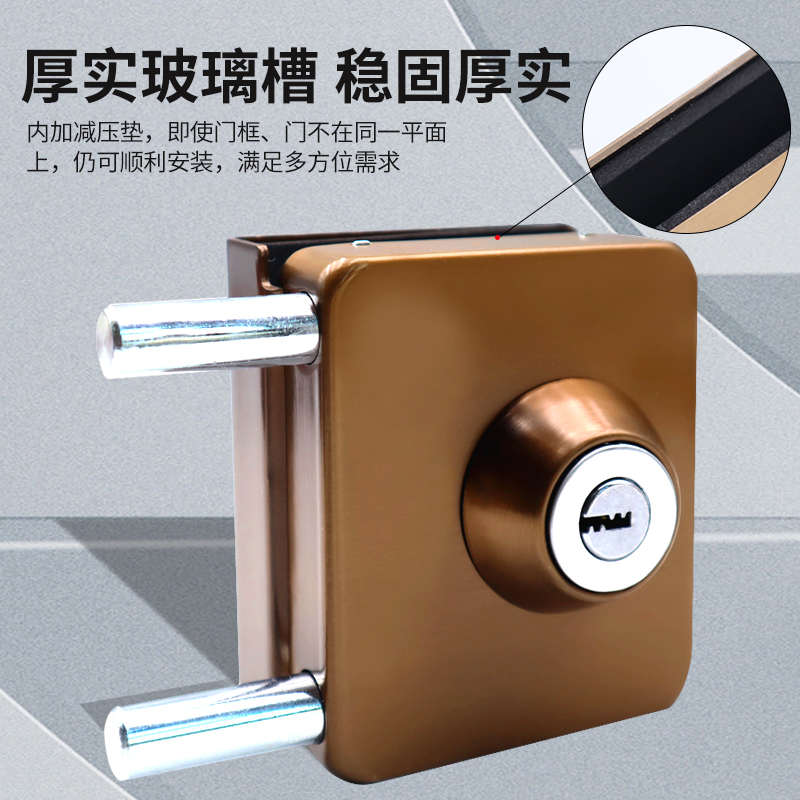 不锈钢方形无框玻璃门锁玫瑰金拉丝推拉门插销锁单门玻璃免开孔锁