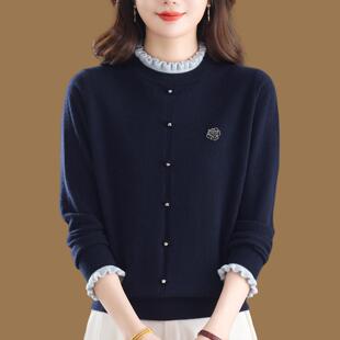 鄂尔多斯市羊绒衫女100纯羊绒洋气木耳边领针织打底上衣加厚秋冬