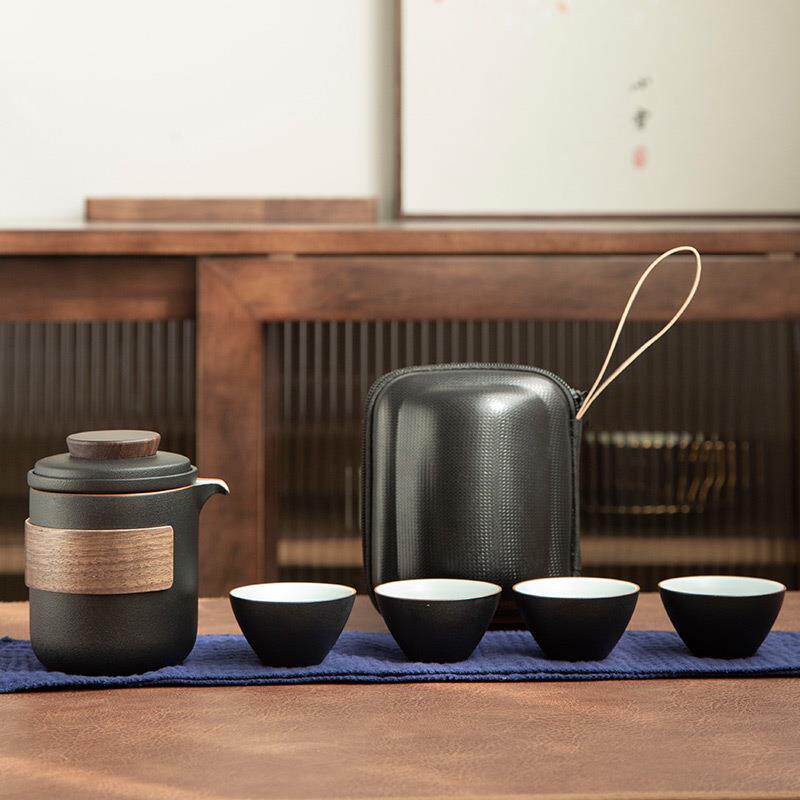 旅行茶具套装包一壶四杯陶瓷快客杯功夫户外泡茶壶茶杯便携携带式