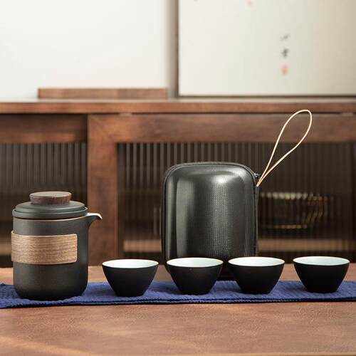 旅行茶具套装包一壶四杯陶瓷快客杯功夫户外泡茶壶茶杯便携携带式