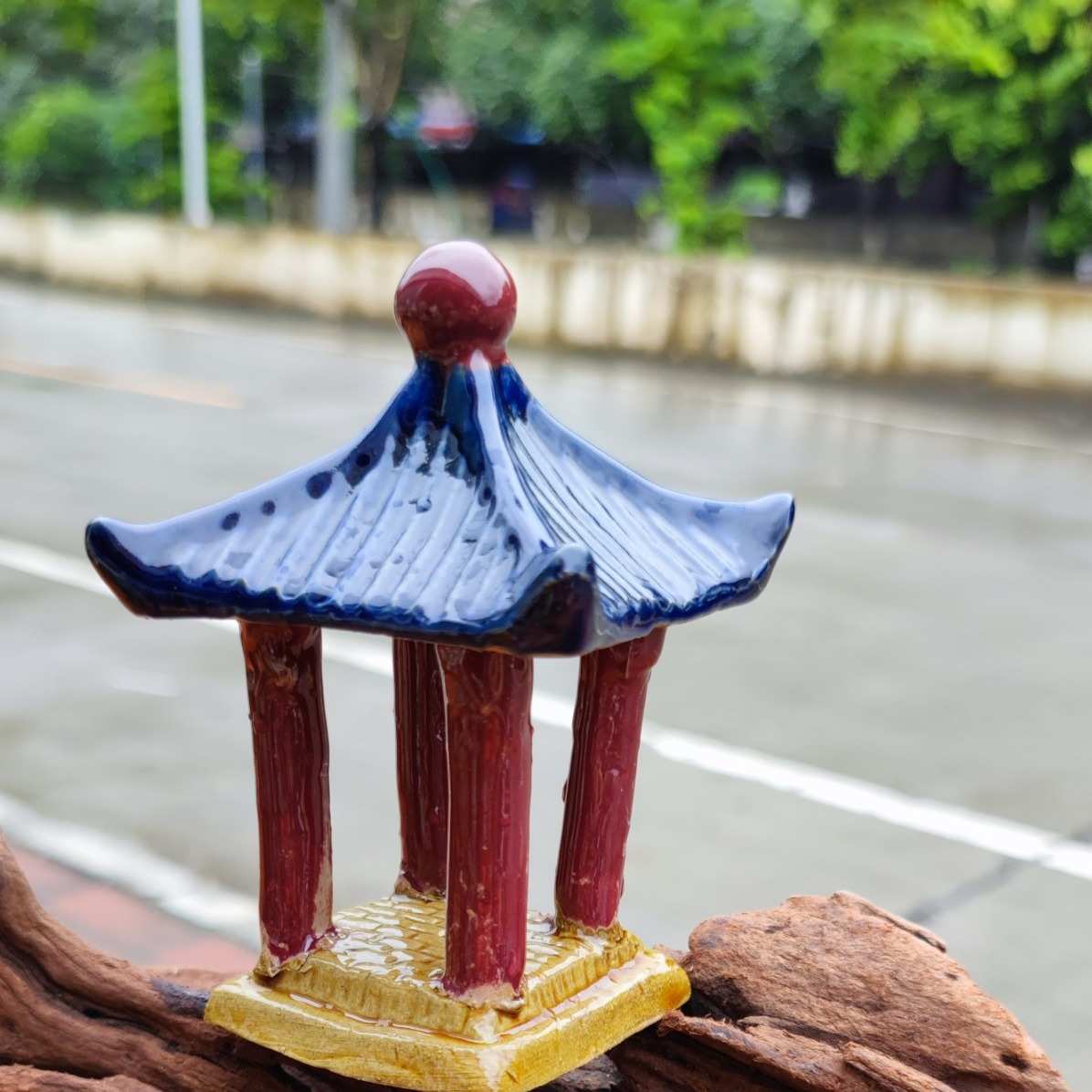 三寸北方亭单层四方亭石湾陶瓷手工制作 盆景假山渔缸摆设