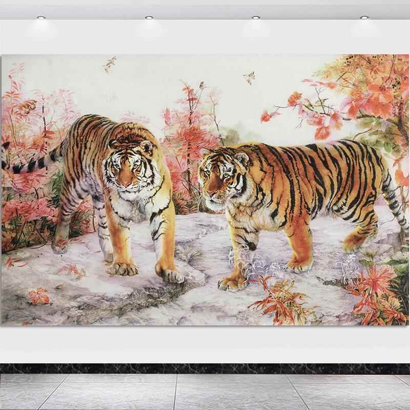 老虎装饰画镇宅贴纸老虎上山国画双虎壁画自粘贴挂画客厅卧室海报