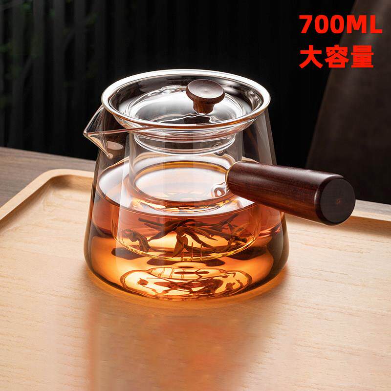 2024新款侧把煮茶壶玻璃加厚耐高温木把过滤煮茶器单壶电陶炉茶具