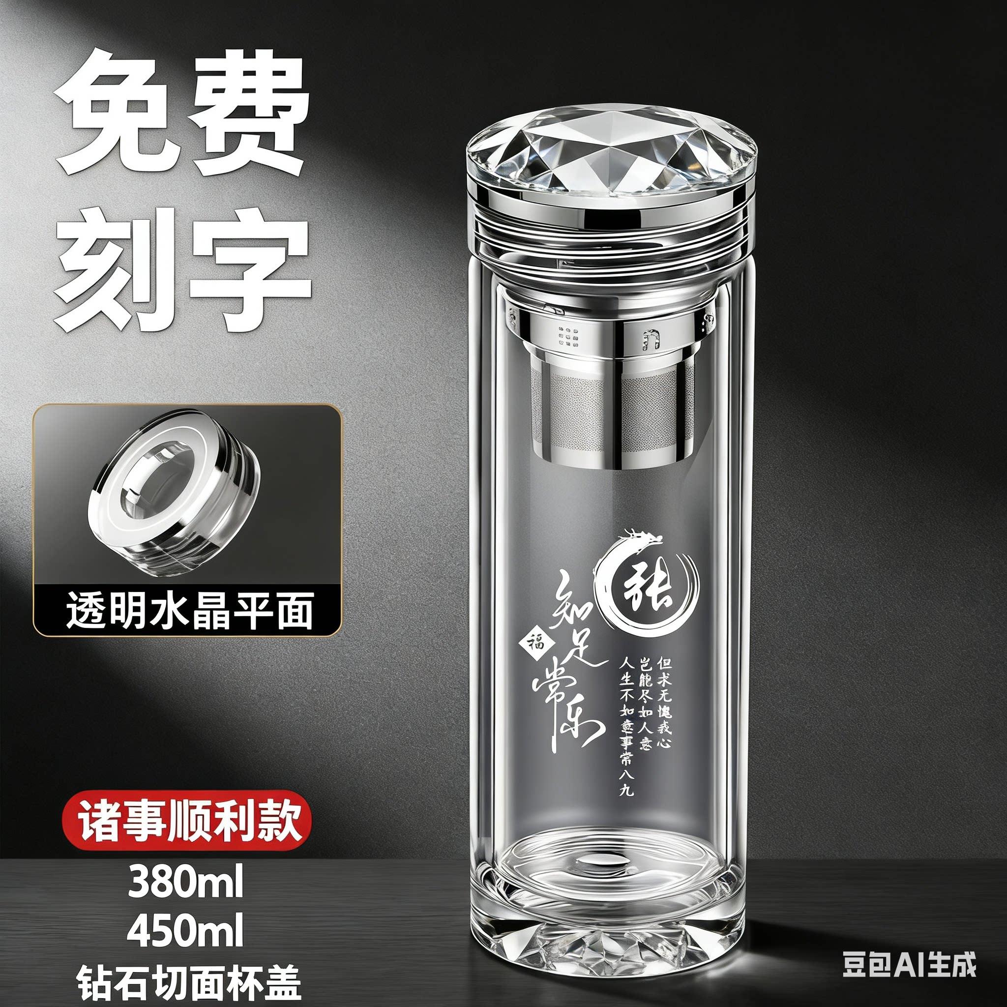 玻璃杯新款双层高档男士泡茶水杯子喜杯刻字开业定制结婚礼品杯子