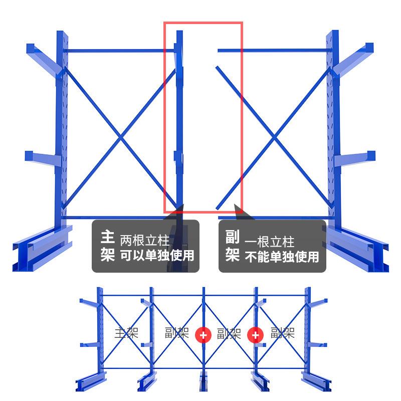 悬臂式货架单双面仓储货架悬臂式钢材结构货架长管材物料货架