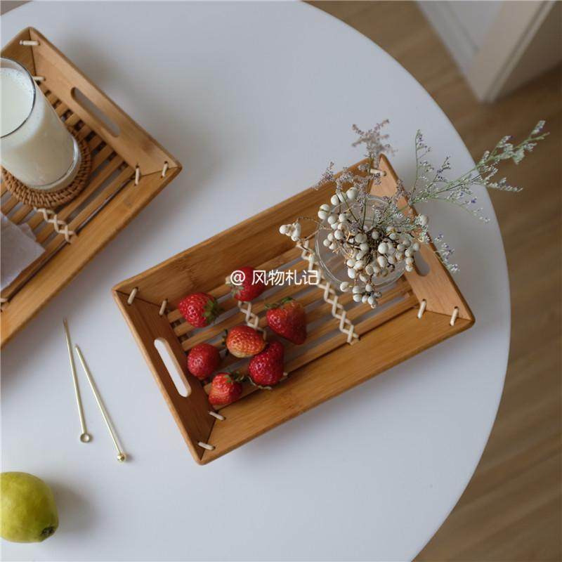 手工编织 韩风简约竹木质托盘收纳盘茶盘果盘 美食摆拍摄影盘,餐饮具,茶盘,淘宝优惠券,粉丝福利购,淘宝优惠卷
