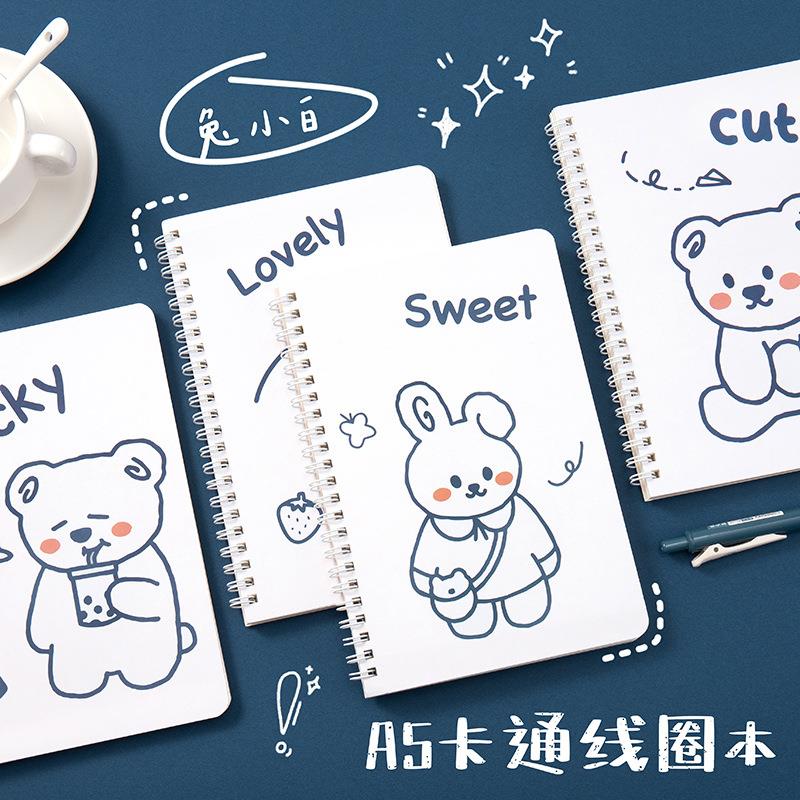 卡通线圈本 学生日记本记事本 A5创意韩版侧翻线圈笔记本方格手帐