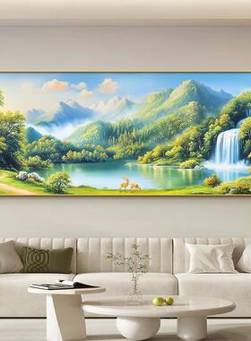 2024新聚宝盆靠背画客厅大白墙装饰画流水财富山水画沙发背挂画