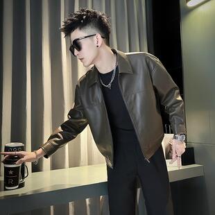 香港男款短款皮衣外套纯色百搭真皮2025新款春秋季简约机车皮夹克