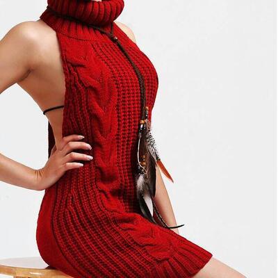 Open Back Sweater Women's Fried Dough Twists Lace up High