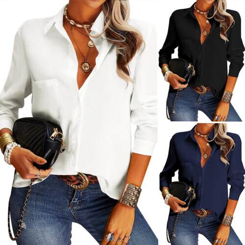 Women's collar long sleeved shirt button style