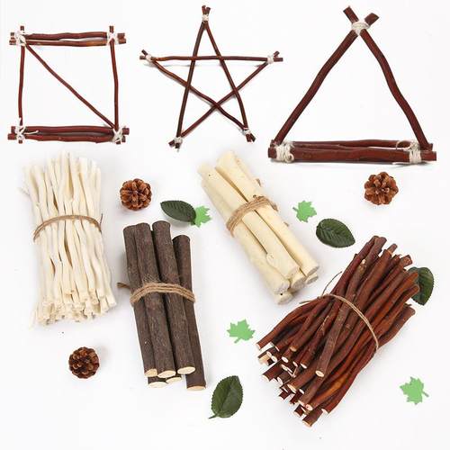 木棍树枝树干装饰diy手工材料幼儿园环创摆件细小自然松果木头条