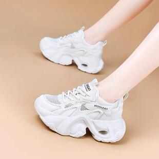 小个子7cm增高小白鞋 西瑞厚底老爹鞋 女2025夏新透气网面松糕休闲