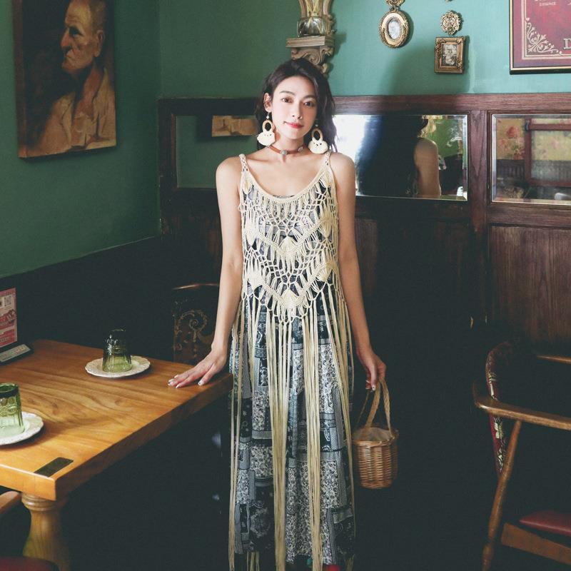 Retro holiday casual crochet long tassel bohemian style