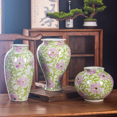 花瓶大口高档轻手绘陶瓷水培客厅花瓶装饰摆件陶瓷景德镇奢青花径