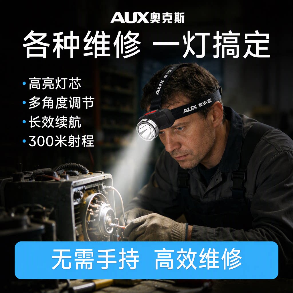 奥克斯2026新款高亮头灯维修工作灯强光远射感应多角度调节长续航