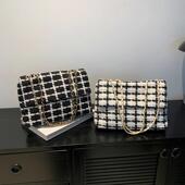 单肩洋气斜挎腋下单肩包 大容量时尚 韩系简约格子织布新款 秋季