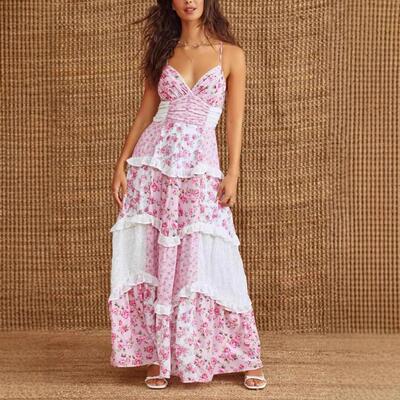 Women's Casual Summer Sleeveless Halter Neck Smocked Tiered