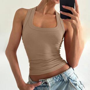 Minimalist Plain Basic Square Neck Sleeveless Tank Top