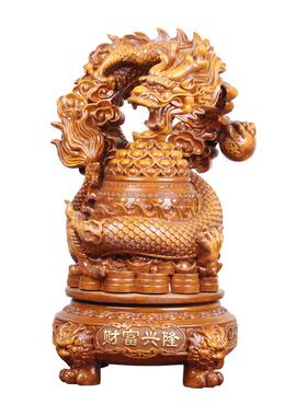 财富兴隆招财龙摆件聚宝盆三足鼎旋转盘龙摆件工艺品店铺开业礼品