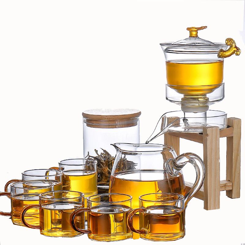 宮燈玻璃自動(dòng)茶具煌山戈文懶人石磨泡茶壺家用透明泡茶器茶杯套裝