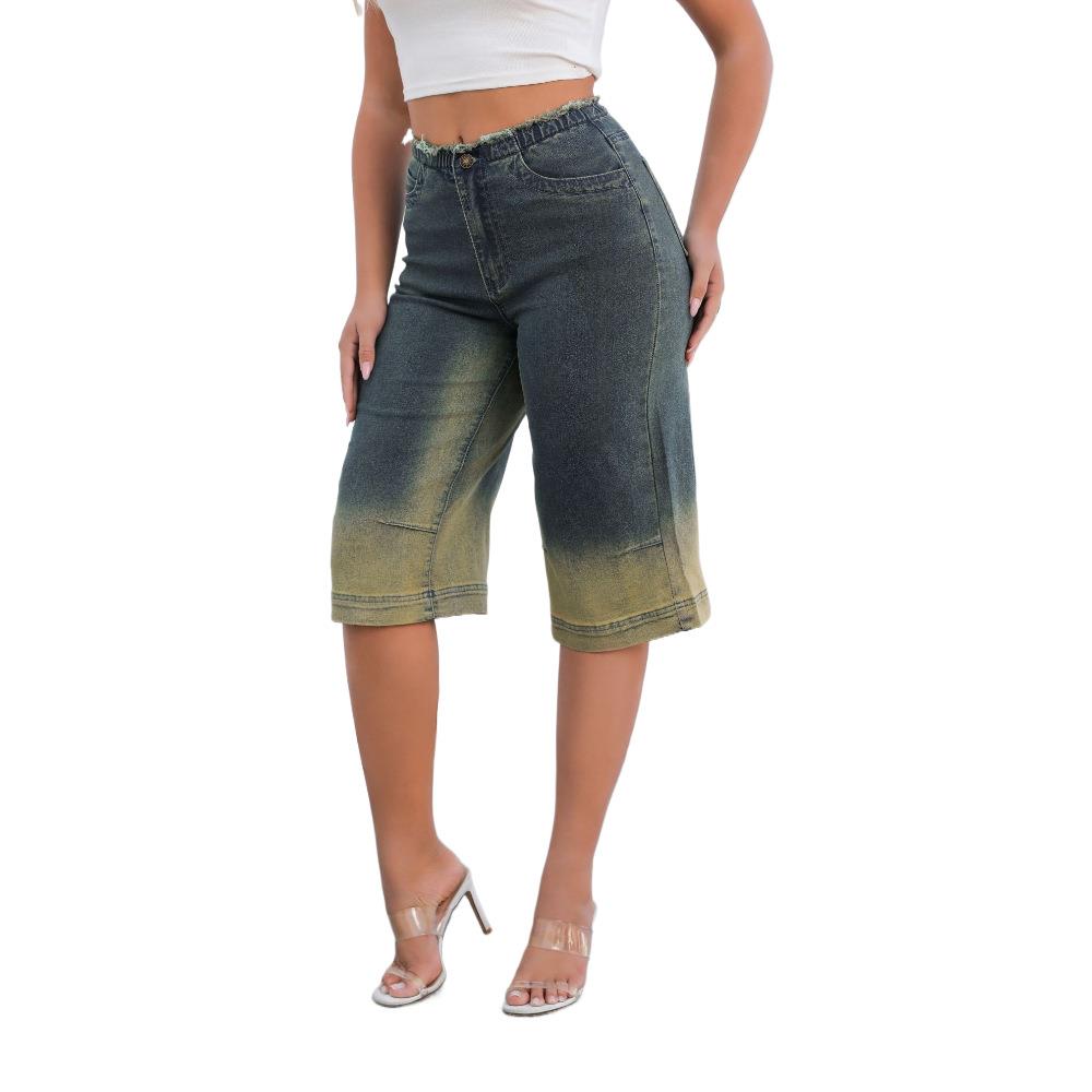 pants denim holes broken female jeans mid-length casual