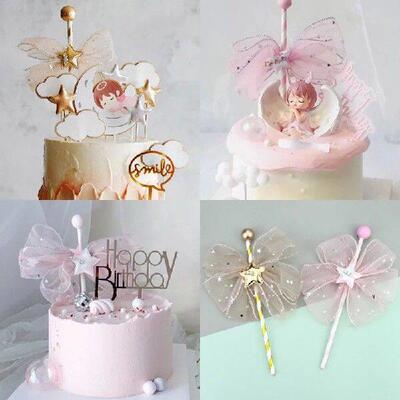 INS Net Yarn Straw Bow Cake Topper Princess Cartoon