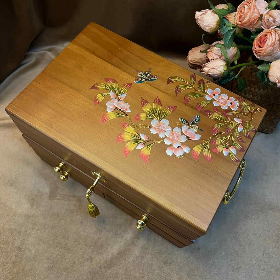 高档中式古容实木三层首饰复盒屉木质抽首饰盒公主欧式大量手表收