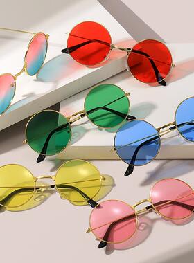 新款复古圆形太阳镜海洋片潮上海滩墨镜结婚伴郎团眼镜太子镜彩片