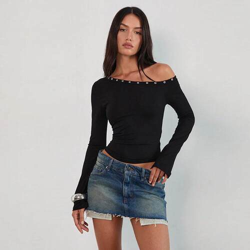 Women's Long Sleeve off Shoulder Top Casual Knitted Fabric