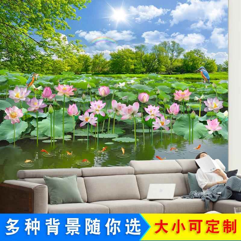 墙贴自粘3d立体风景画荷花电视背景墙墙纸画房间客厅沙发装饰壁画图片