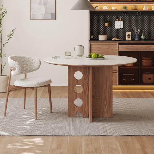 风洞石岩板实木餐桌北欧实木岩板餐桌椅组合现代简约轻奢家用饭桌