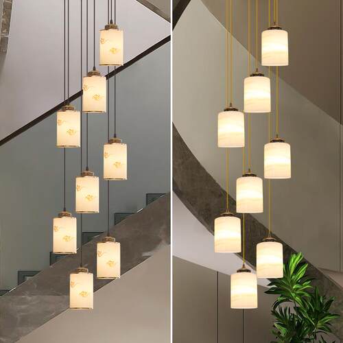 楼梯吊灯客厅灯别墅自建房吊线旋转楼梯灯LED现代简约大气灯具
