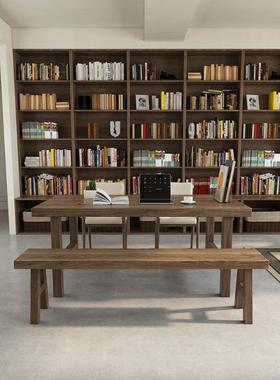 木客厅书房一体长书桌家用原木学习大板休闲ZG-81865桌餐实工去客