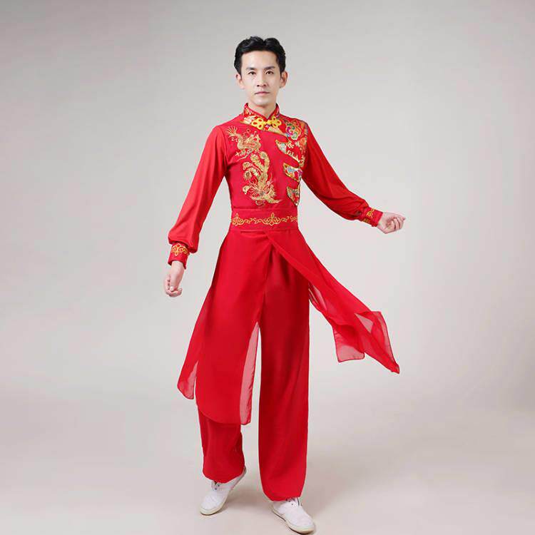 正品民族中国风打鼓服装男成人演出服开 女场现龙代腰鼓民族舞风