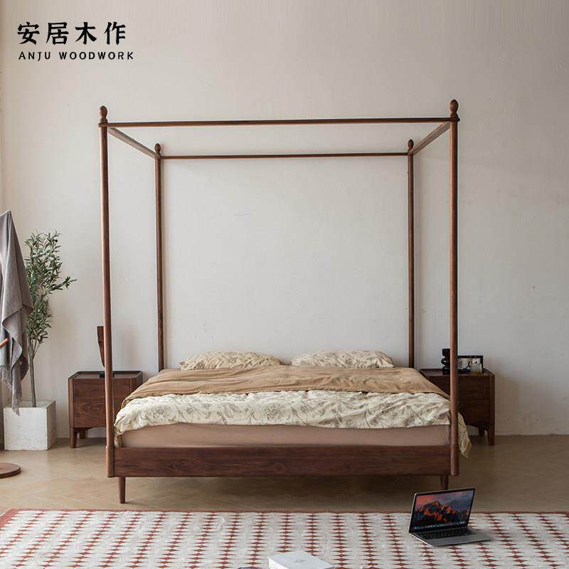 现代简约无床头储物床悬浮无靠背床可拆卸架子床北美黑胡桃实木床