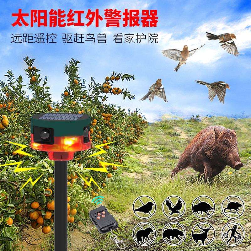 太阳能插地360度红外感应声光警示灯太阳能报警器驱兽器录语音广