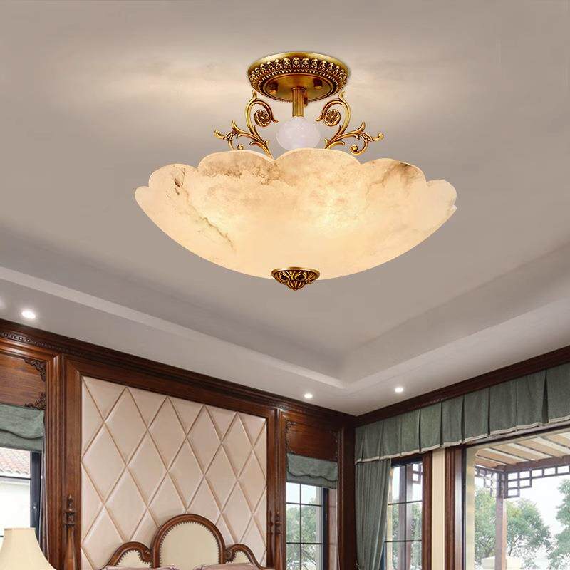 云石吸顶灯欧式卧室主卧房间玄关过道阳台简约铜美式复古大气灯具