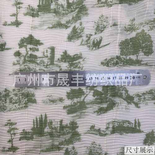 秋季新品全涤横压压褶肌理花卉印花ins修身百褶裙蓬蓬裙长裙面料