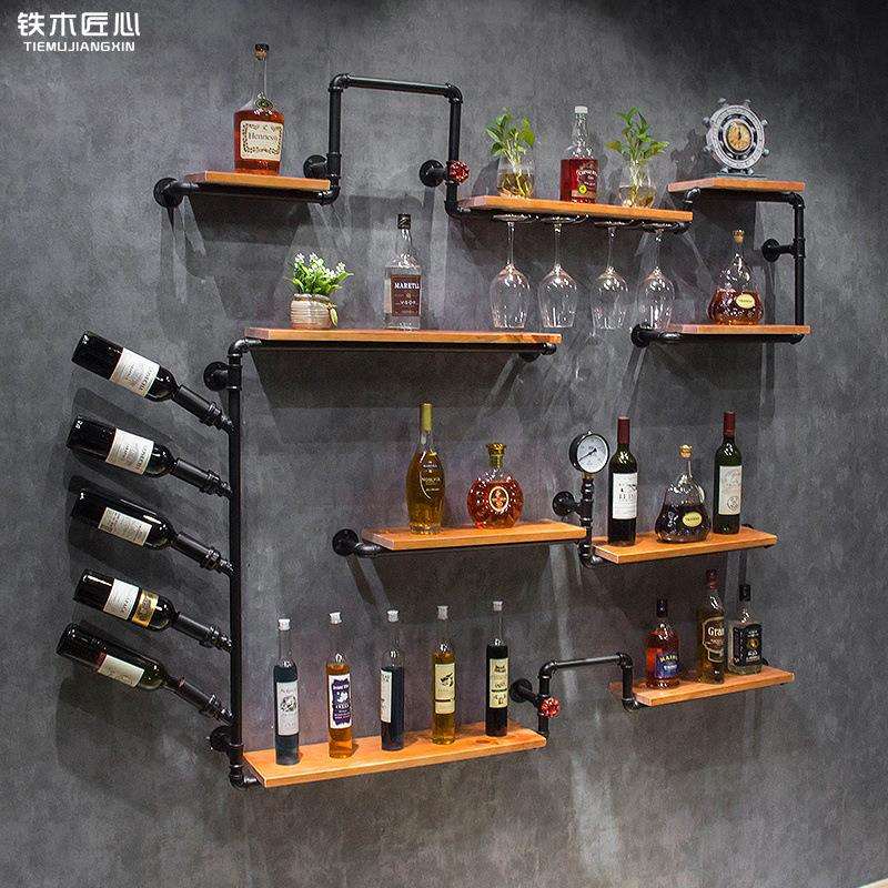 钉制铁艺复古工业风墙上置物架墙壁装饰壁挂红酒架收纳