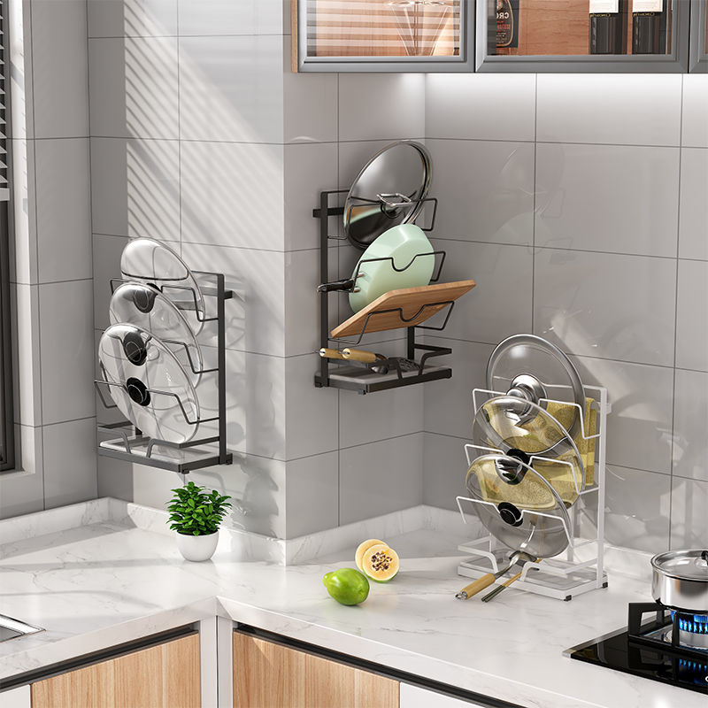 锅盖架厨房壁挂式免打孔家用坐式放锅盖的架子神器墙上置物收纳架