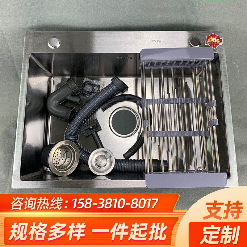 品质不锈钢拉丝水槽单盆加厚家用厨房通用水盆工地商用手工盆