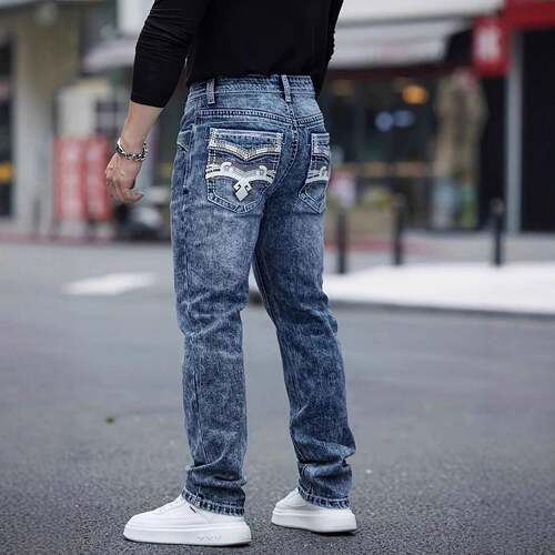 Men's Tight-Fitting Stretch Jeans Pants, Plain Ultra-Elastic