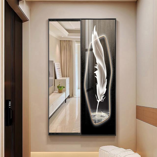 玄关吉光片羽装饰画装饰壁画尽头北欧走廊过道门厅羽毛挂画抽象