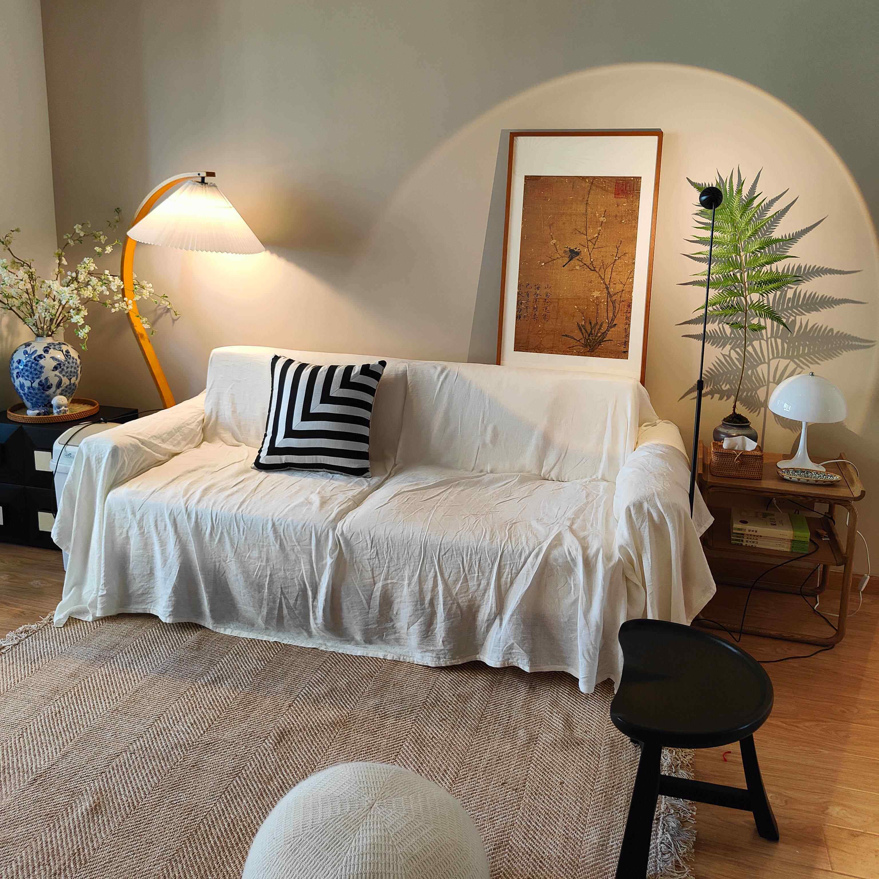 S588客厅改造法国亚麻纯色布艺沙发巾沙发盖布四季可用水洗方便可