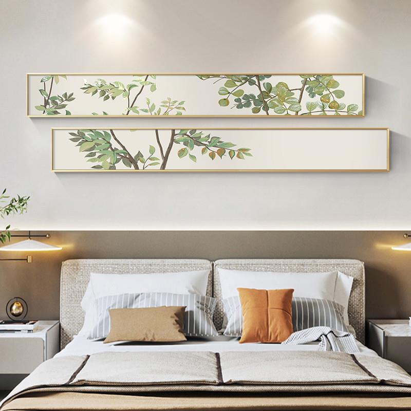 绿色系植物床头挂画 画卧室房间窄长条装饰画 画书房茶室小清新客