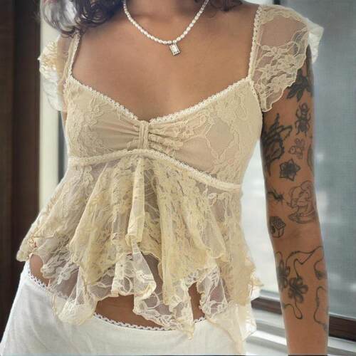 Women Summer Sexy Lace Floral Crop Top Tanks Sleeveless