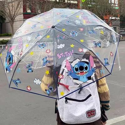史迪仔雨伞加大加厚加固长柄透明全自动伞女生小学生上学专用可爱