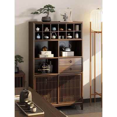 新中式乌金木多宝阁置物架博古架实木茶叶角柜展示柜收纳茶室边柜