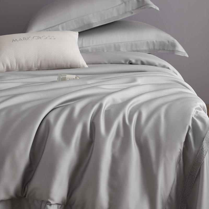 轻奢100支兰精天丝蕾丝花边四件套法式纯色简约款被套丝滑可裸睡